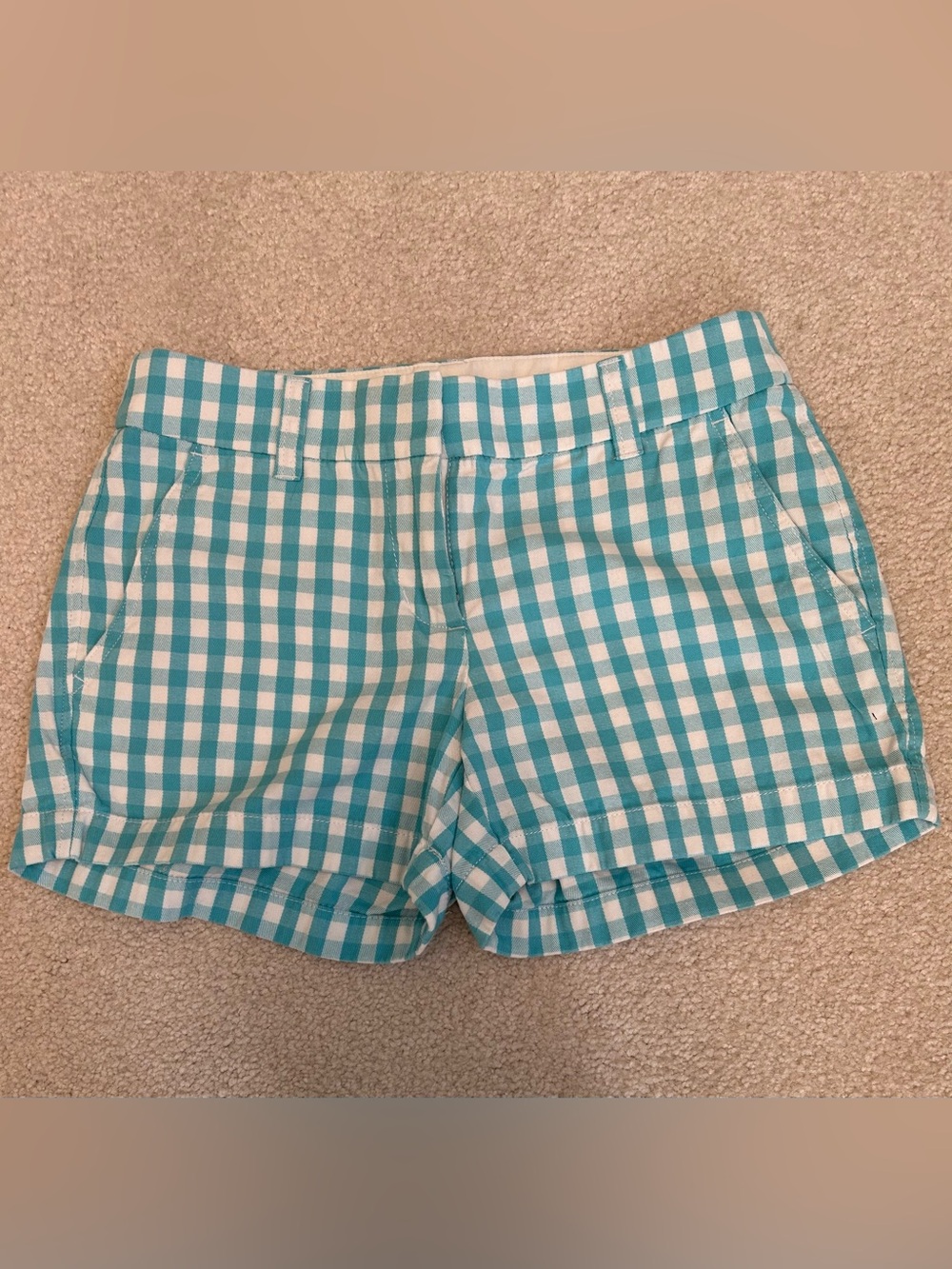 J. Crew Teal and White Gingham Shorts